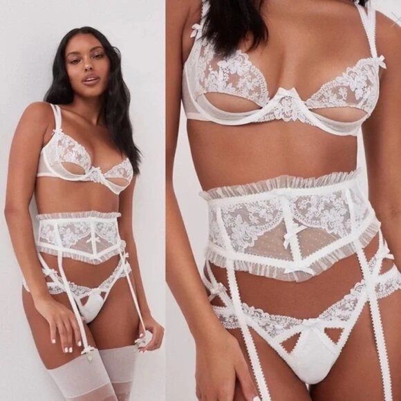 💕FOR LOVE & LEMONS💕 Love Story Garter Belt ~ White Lace *FLAWED No String Tie* - Picture 4 of 15